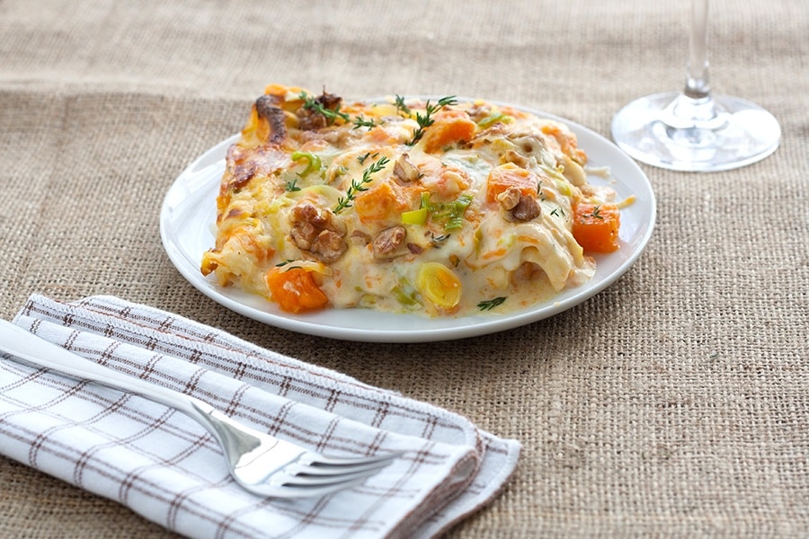 Kürbis-Lauch Lasagne