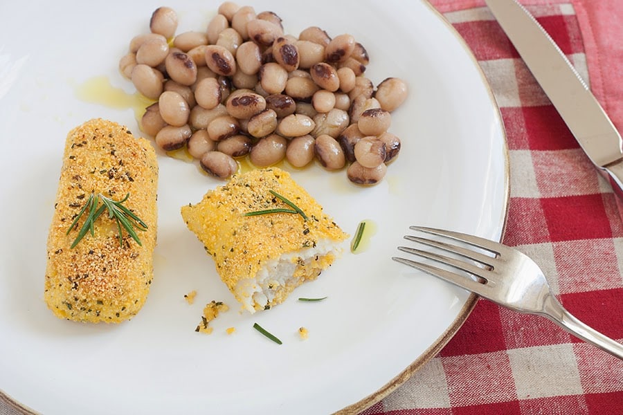 merluzzo in crosta di polenta al rosmarino